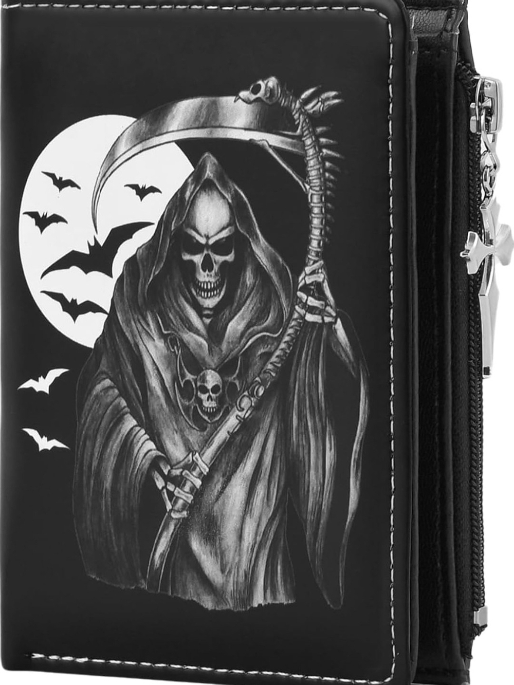 Black Grim Reaper Zip-Around Wallet